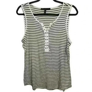 White House Black Market WHBM Tank Top Blouse Womens L Front Drawstring Striped
